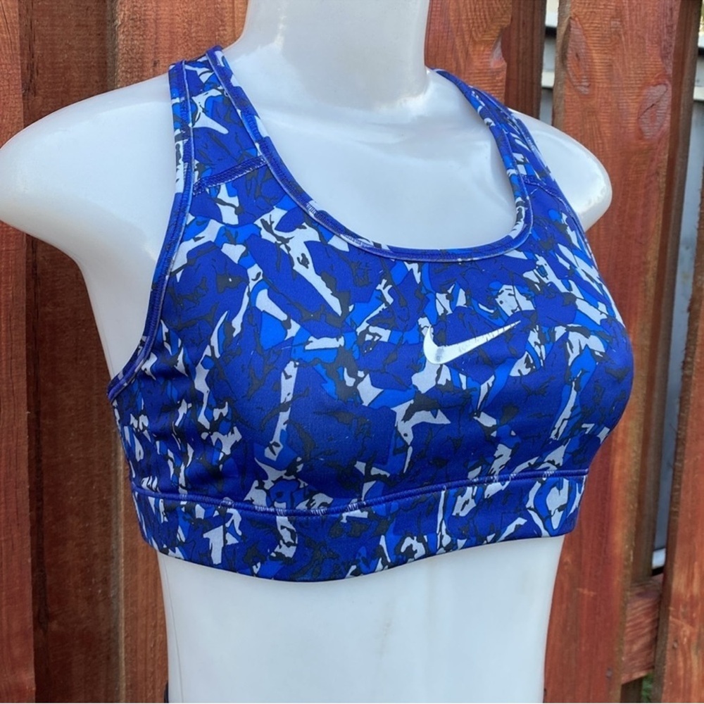 Nike Blue Abstract Geometric Graphic Medium Impact Sports Bra Size S - Picture 4 of 6